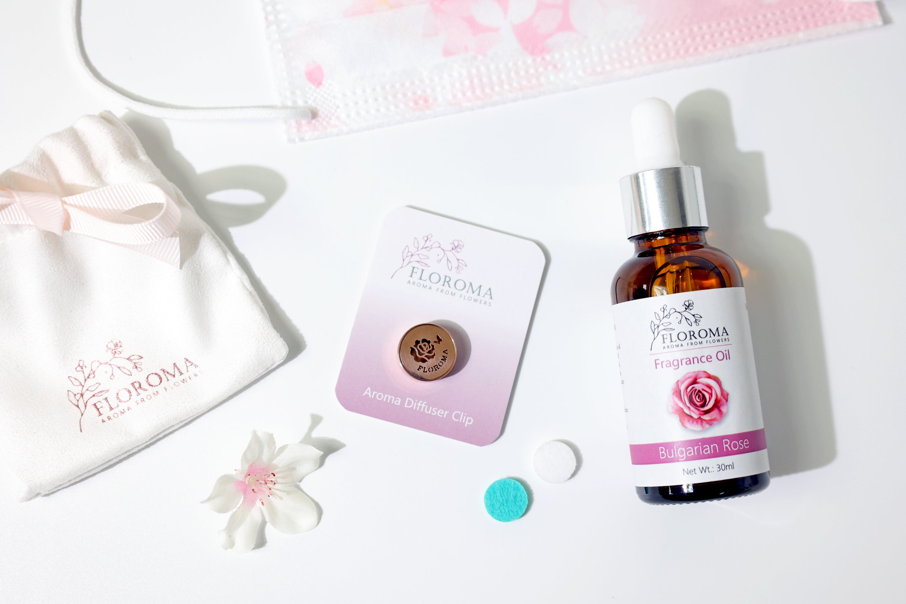【抗疫體驗裝】$188 白蘭花香薰精油 + 口罩扣! Aroma Diffuser Clip Trial Set