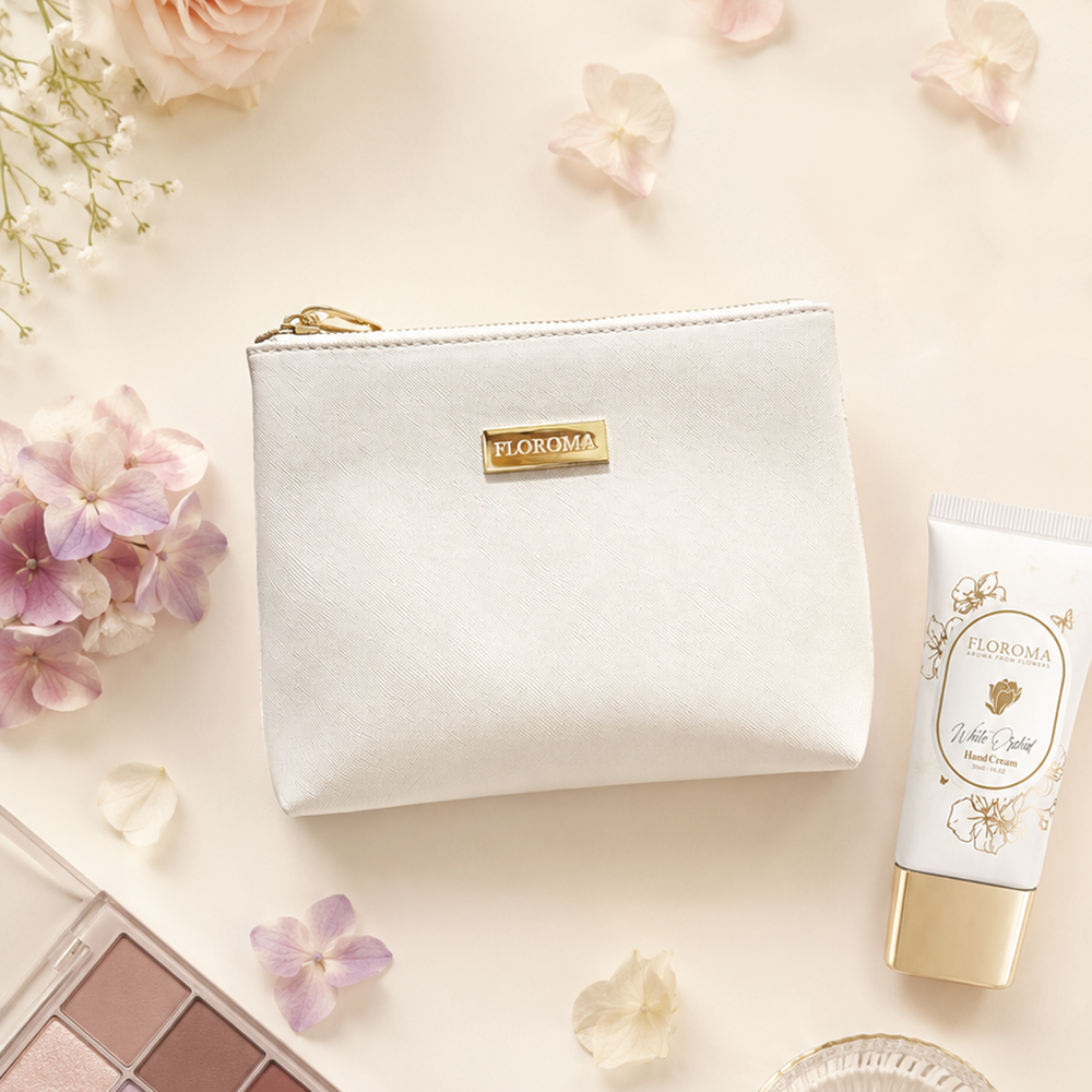 【加購價$88】FLOROMA皮革隨行化妝袋 (純白色)
